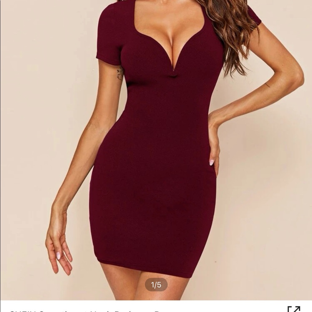 Burgundy mini shirt sleeve dress